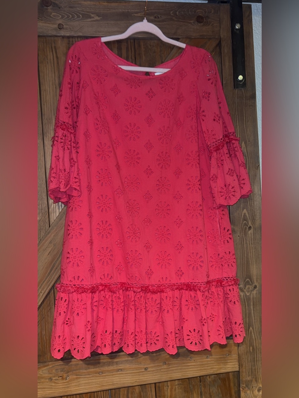 Anthropologie Coral Red Eyelet Sleeveless Dress